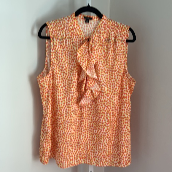 Ann Taylor Tie Neck With Ruffles Orange Sleeveless Printed Blouse Size XL - Picture 5 of 7